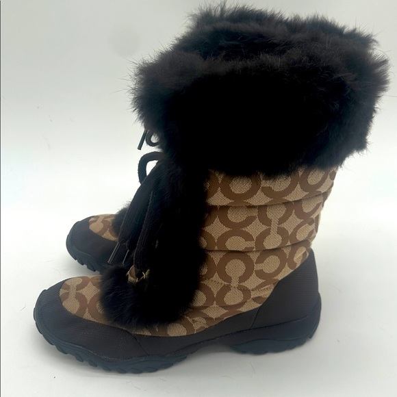 Coach Jennie Signature Fur Trim Lace Up Boots Monogram Khaki Q522 Womens 7.5 B - Picture 11 of 14
